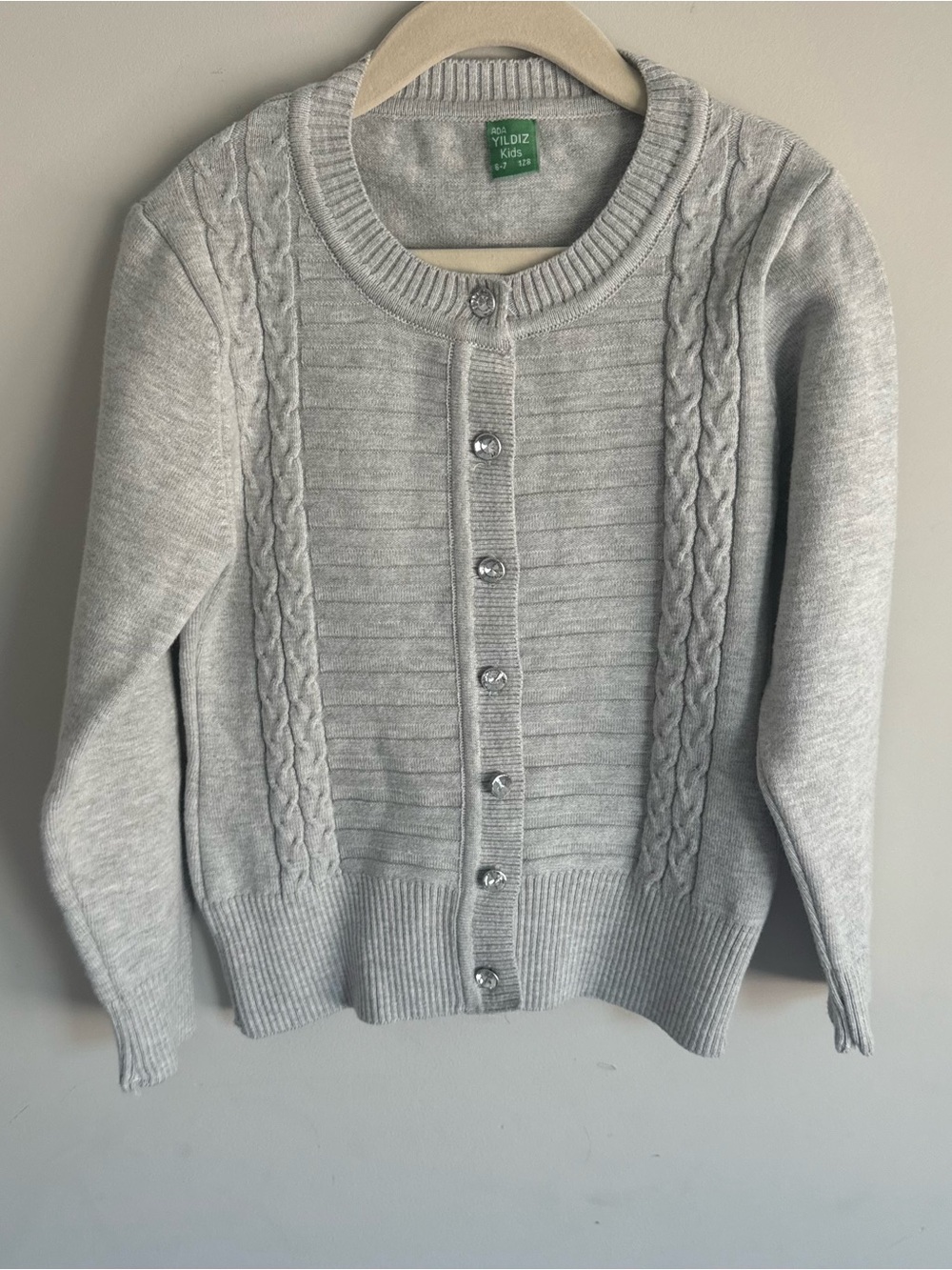 Girls Light Gray Cable-Front Button Cardigan by Yıldız Kids